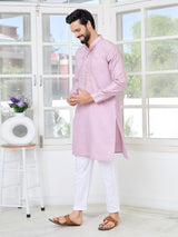 Purple Sequins Embroidered Chanderi Straight Kurta with Yoke Design