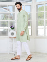 Pastel Green Thread worked Chanderi Straight Kurta with Yoke Design