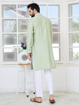 Pastel Green Thread worked Chanderi Straight Kurta with Yoke Design