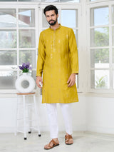 Mustard Sequins Embroidered Chanderi Straight Kurta