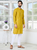 Mustard Sequins Embroidered Chanderi Straight Kurta
