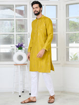 Mustard Sequins Embroidered Chanderi Straight Kurta