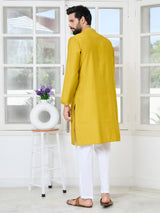 Mustard Sequins Embroidered Chanderi Straight Kurta