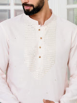 Light peach Sequins Embroidered Rayon Straight Kurta with Yoke Design