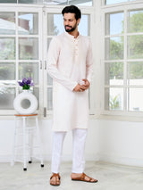 Light peach Sequins Embroidered Rayon Straight Kurta with Yoke Design