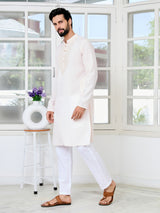 Light peach Sequins Embroidered Rayon Straight Kurta with Yoke Design