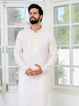 Light peach Sequins Embroidered Rayon Straight Kurta with Yoke Design