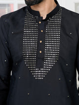 Black Sequins Embroidered Chanderi Straight Kurta with Yoke Design