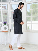 Black Sequins Embroidered Chanderi Straight Kurta with Yoke Design
