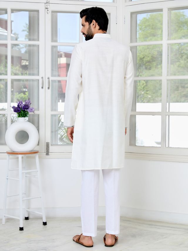 Off-White Chanderi Straight Kurta with Yoke Design