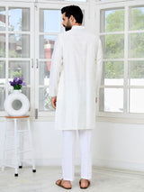 Off-White Chanderi Straight Kurta with Yoke Design