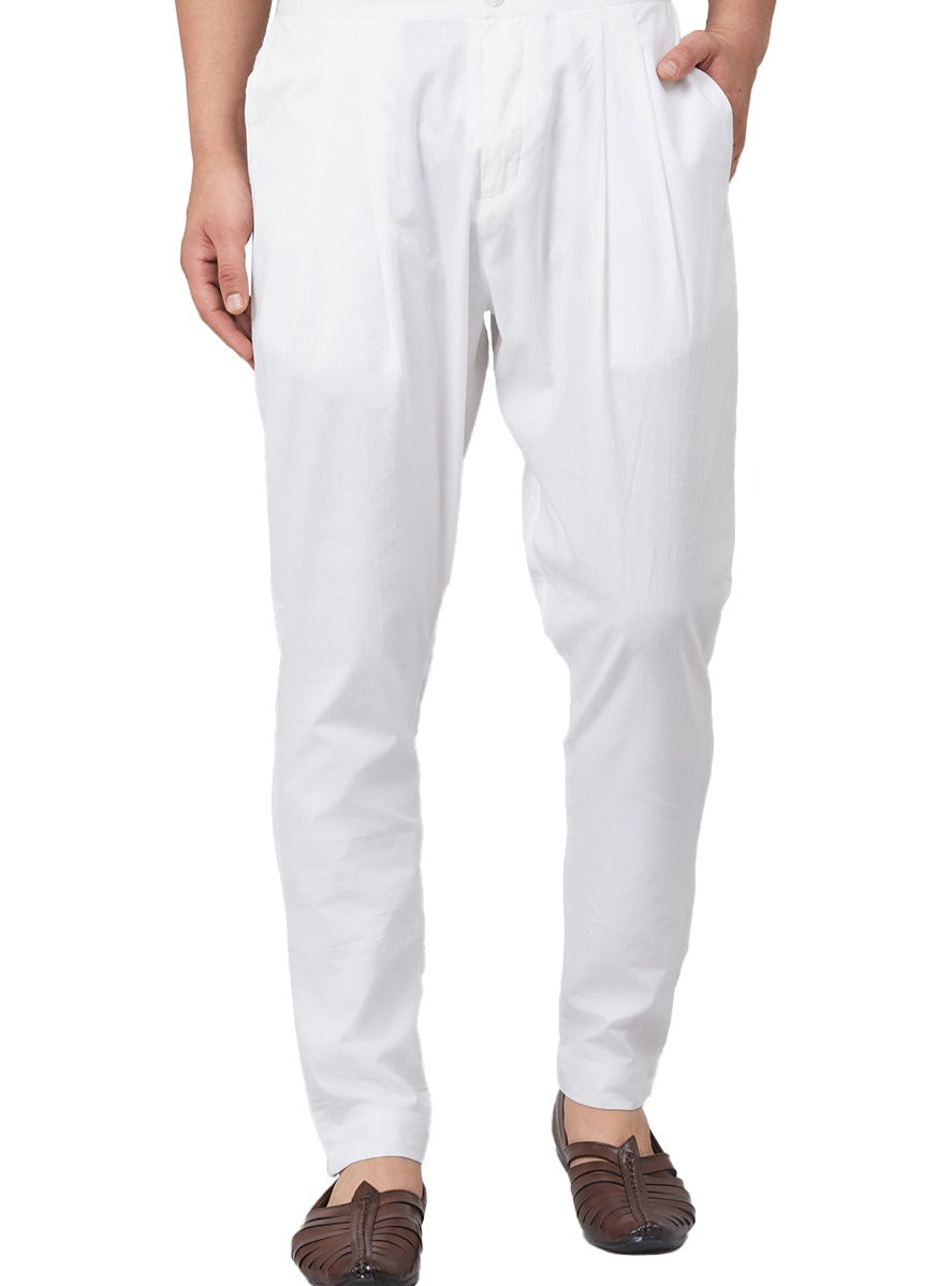 Men White Pajama & Trouser Pack Of 2 Solid Cotton Combo Pajama