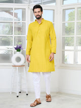 Yellow Embroidered Rayon Straight Kurta