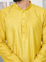 Yellow Embroidered Thread Work Sequin Chanderi Silk Straight Kurta