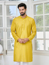 Yellow Embroidered Thread Work Sequin Chanderi Silk Straight Kurta