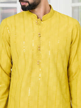 Yellow Embroidered Thread Work Sequin Rayon Straight Kurta