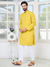 Yellow Embroidered Thread Work Sequin Rayon Straight Kurta