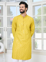 Yellow Embroidered Thread Work Sequin Rayon Straight Kurta