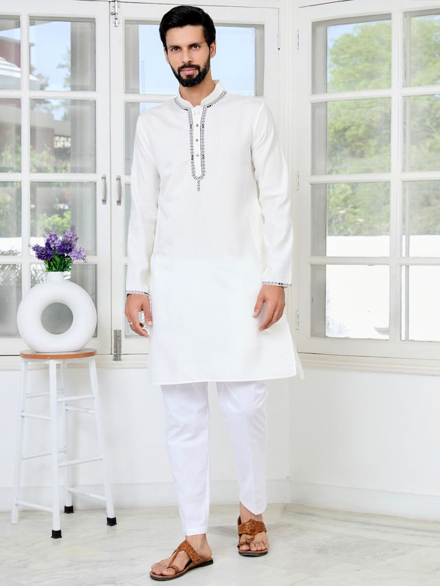 Off-White Chanderi Straight Kurta with Yoke Design