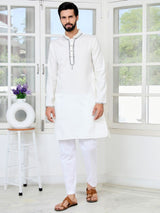 Off-White Chanderi Straight Kurta with Yoke Design
