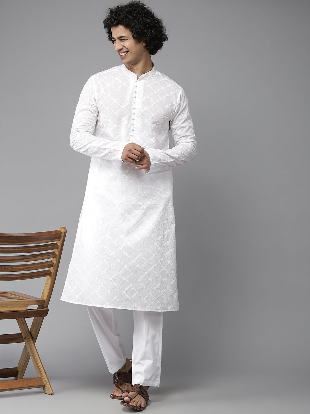chikankari embroidered kurta Pajama for men 