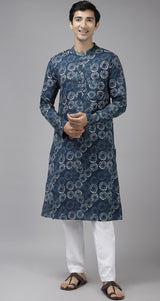 floral printed straight kurta for men 