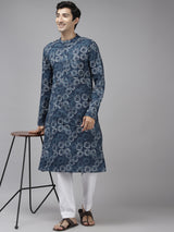 floral printed straight kurta for men 