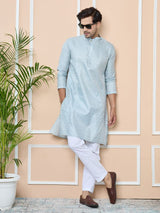 Aqua Blue Silk Jacquard Straight kurta