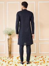 Black Thread Worked Straight Kurta with Matching Pyjama