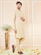 Cream Cotton Solid Straight Kurta with Matching Pyjama