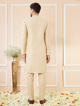 Cream Cotton Solid Straight Kurta with Matching Pyjama