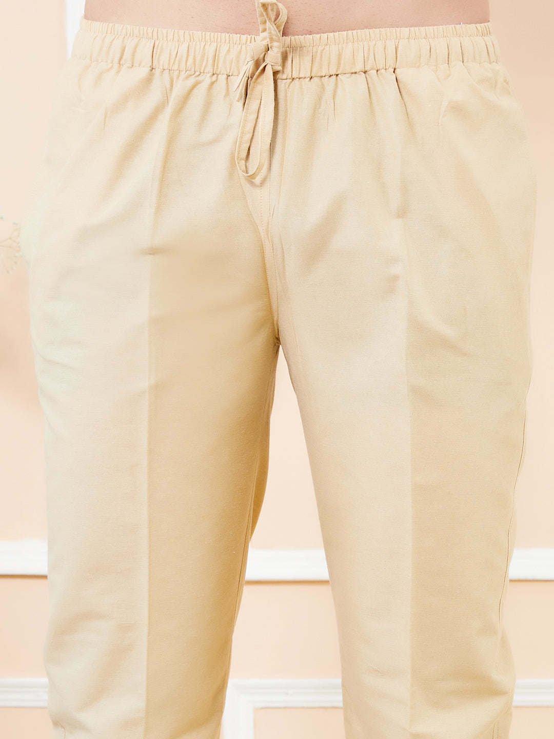 Cream Cotton Solid Straight Kurta with Matching Pyjama