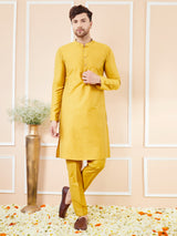 Yellow Cotton Solid Straight Kurta with Matching Pyjama
