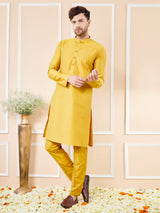 Yellow Cotton Solid Straight Kurta with Matching Pyjama