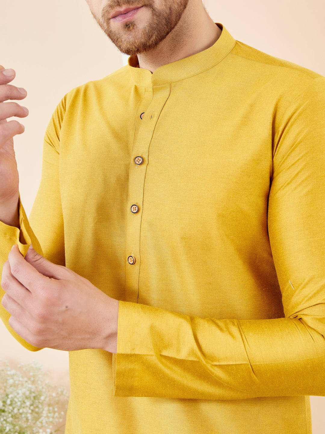 Yellow Cotton Solid Straight Kurta with Matching Pyjama