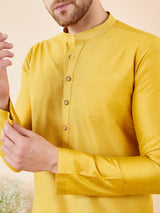 Yellow Cotton Solid Straight Kurta with Matching Pyjama