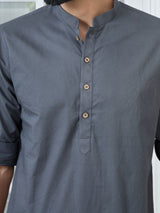 Men Pack Of 2 Turquoise Blue & Grey Cotton Solid Short Kurta